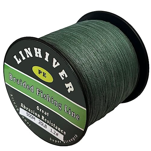 LinHiver Braided Fishing Line, Strong Power, Great Abrasion Resistance, Thin Diameter, No Stretch, Low Memory and High Sensitivity(547Yds, 50LB)