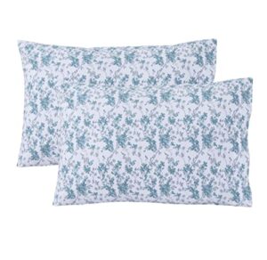 feather & stitch 100% cotton 2 piece queen pillow cases, 300tc ultra-soft pillowcases with envelope closure, wrinkle- fade- stain resistant - 20x30 inches (standard/queen,blue floral)