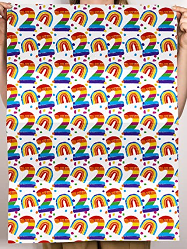 CENTRAL 23 Rainbow Wrapping Paper - 6 Sheets of White Gift Wrap - 2nd Birthday Gifts for Boys and Girls - Age 2 Two - Comes with Fun Stickers