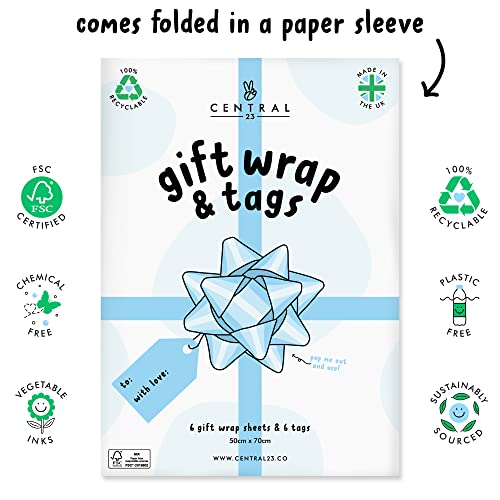 CENTRAL 23 Kids Wrapping Paper - 3rd Birthday - 6 Sheets of Eco Gift Wrap & Tags - Rainbow - Age 3 Three - For Boys and Girls - Recyclable