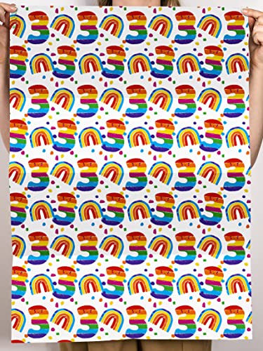 CENTRAL 23 Kids Wrapping Paper - 3rd Birthday - 6 Sheets of Eco Gift Wrap & Tags - Rainbow - Age 3 Three - For Boys and Girls - Recyclable