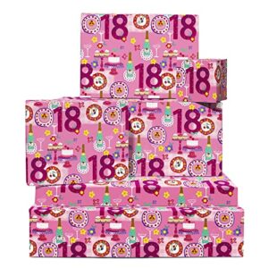central 23 birthday wrapping paper for women - 18th birthday - 6 sheets of pink gift wrap - birthday drinks - flower - for girls her friends - age 18 - recyclable