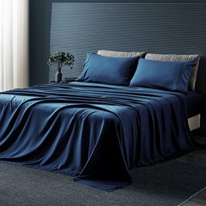great bay home 4-piece luxury bamboo king sheet set. silky soft blend of rayon derived from bamboo, cooling bed sheets, wrinkle resistant. breathable, cool sheets for hot sleepers. ocean.