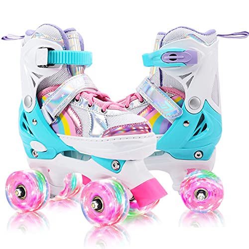 Roller Skates for Girls Kids 4 Size Adjustable Roller Skates with 8 Light Up Wheels,Illuminating Kids Roller Skates Toddlers Boys Beginner Best Birthday Gift for Outdoor Indoor(Pink, Medium(1Y-3Y))