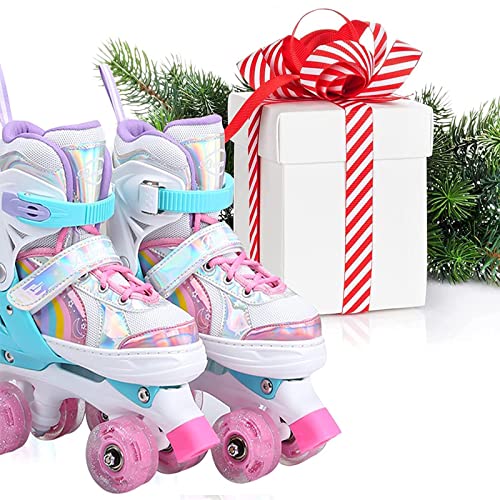 Roller Skates for Girls Kids 4 Size Adjustable Roller Skates with 8 Light Up Wheels,Illuminating Kids Roller Skates Toddlers Boys Beginner Best Birthday Gift for Outdoor Indoor(Pink, Medium(1Y-3Y))