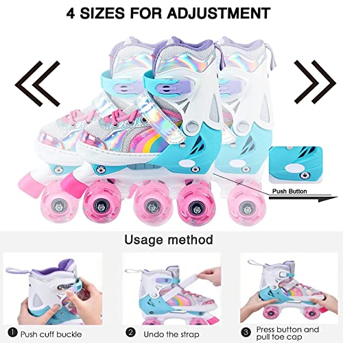 Roller Skates for Girls Kids 4 Size Adjustable Roller Skates with 8 Light Up Wheels,Illuminating Kids Roller Skates Toddlers Boys Beginner Best Birthday Gift for Outdoor Indoor(Pink, Medium(1Y-3Y))