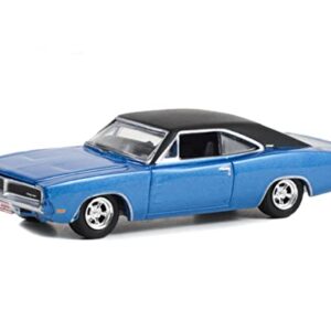1969 Charger Blue Metallic with Black Vinyl Top and Tail Stripe (Lot #465.1) Barrett Jackson Series 11 1/64 Diecast Model Car by Greenlight 37270 B