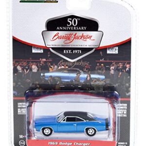 1969 Charger Blue Metallic with Black Vinyl Top and Tail Stripe (Lot #465.1) Barrett Jackson Series 11 1/64 Diecast Model Car by Greenlight 37270 B