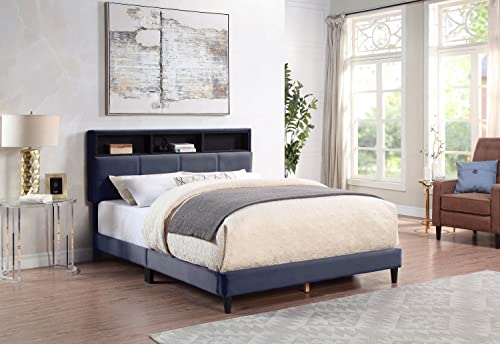 Furniture of America Halifax Modern Storage Fabric California King-Size Bed with USB for Bedroom, Guest Room Bed, Gray