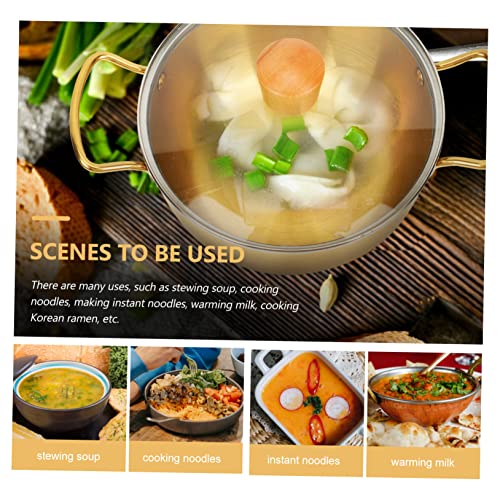 Tofficu 1 Set Ramen Pot Stainless Steel Saucepan Korean Ramen Stainless Steel Sauce Pan with Lid Instant Noodle Pot Ramen Cooking Pot Korean Ramen Dish Stock Pot Korean Noodle Pot Hot Pot