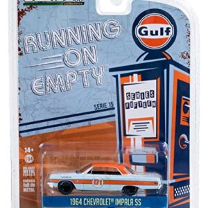 1964 Chevy Impala SS #01 Light Blue with Orange Top and Stripes Gulf Oil Running on Empty Series 15 1/64 Diecast Model Car by Greenlight 41150 A