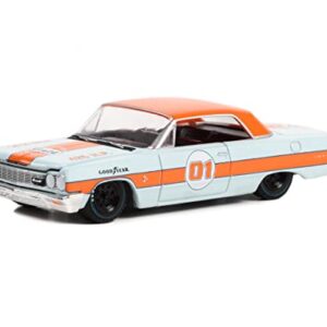 1964 Chevy Impala SS #01 Light Blue with Orange Top and Stripes Gulf Oil Running on Empty Series 15 1/64 Diecast Model Car by Greenlight 41150 A