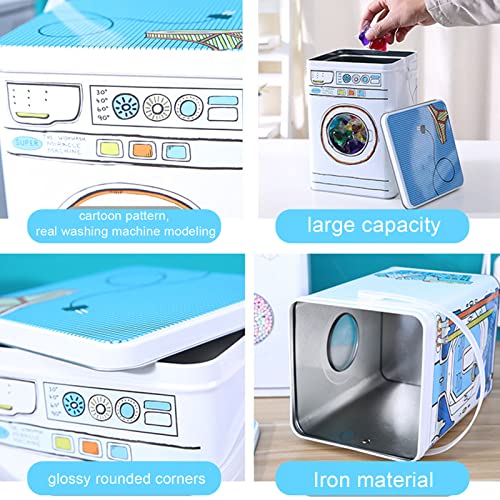 Laundry Detergent Container, Iron Material Glossy Rounded Corners Large Capacity Washing Powder Container with Lid for Storage
