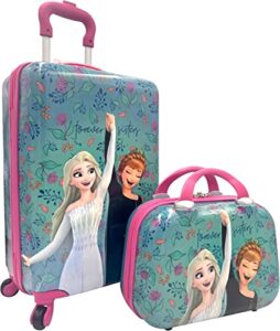 fast forward kid’s licensed hard-side 20” spinner luggage carry-on suitcase and beauty case set (frozen)