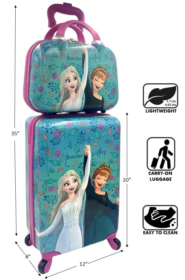 Fast Forward Kid’s Licensed Hard-Side 20” Spinner Luggage Carry-On Suitcase and Beauty Case Set (Frozen)