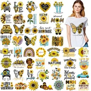 48 pcs iron on decals for clothing heat transfer stickers iron on decals washable iron on patches for t shirt bag hat pillow diy craft decorations (sunflower style)