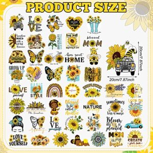 48 Pcs Iron on Decals for Clothing Heat Transfer Stickers Iron on Decals Washable Iron on Patches for T Shirt Bag Hat Pillow DIY Craft Decorations (Sunflower Style)