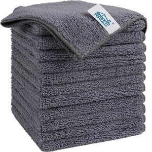 homexcel microfiber cleaning cloth, 12 pack premium microfiber towels for cars, lint free, scratch-free, highly absorbent, and reusable cleaning rags for car, household, kitchen, window, 12"x12" grey