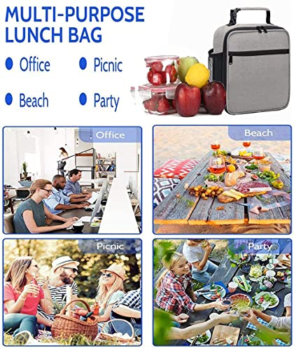 LESENTA Lunch Box for Men Women Adult-Small Insulated Lunch Bag for Office Hiking - Portable Reusable Lunch Box (Light Gray)