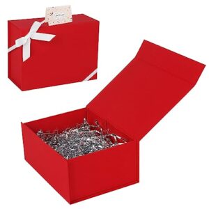gift box with magnetic closure lids for presents, 8.7x6.7x4 inch luxury collapsible red gift boxes with ribbon card for birthday party bridesmaid valentine christmas, fsc & brc certified material