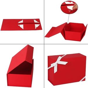Gift Box with Magnetic Closure Lids for Presents, 8.7x6.7x4 Inch Luxury Collapsible Red Gift Boxes with Ribbon Card for Birthday Party Bridesmaid Valentine Christmas, FSC & BRC Certified Material