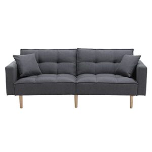 civama futon sofa bed, 3 angles fabric convertible sleeper sofa couch, dark grey, wooden legs