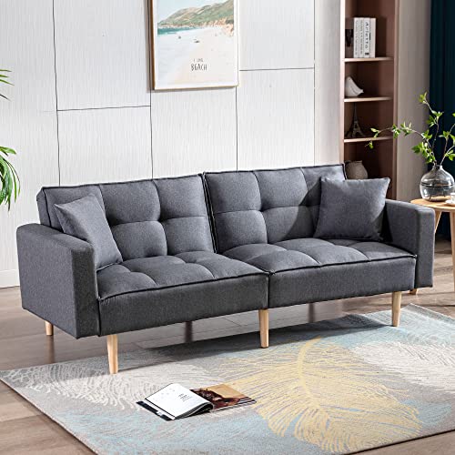 civama Futon Sofa Bed, 3 Angles Fabric Convertible Sleeper Sofa Couch, Dark Grey, Wooden Legs
