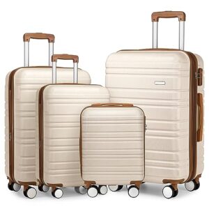 larvender luggage sets 4 piece, expandable luggage hardside suitcases set with double spinner wheels, durable lightweight travel luggage sets clearance with tsa lock, cream white (18/20/24/28)"