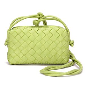 woven crossbody bags for women，fashion leather lightweight handbags shoulder bag phone wallet purse stylish ladies messenger bags，lime green
