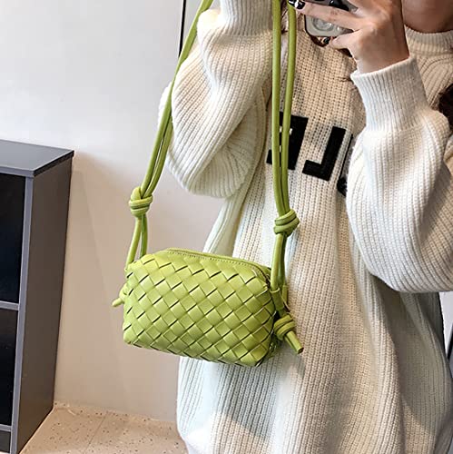 Woven Crossbody Bags for Women，Fashion Leather Lightweight Handbags Shoulder Bag Phone Wallet Purse Stylish Ladies Messenger Bags，Lime Green