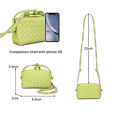 Woven Crossbody Bags for Women，Fashion Leather Lightweight Handbags Shoulder Bag Phone Wallet Purse Stylish Ladies Messenger Bags，Lime Green