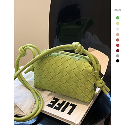 Woven Crossbody Bags for Women，Fashion Leather Lightweight Handbags Shoulder Bag Phone Wallet Purse Stylish Ladies Messenger Bags，Lime Green