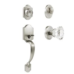 newliplace Front Door Handle with Single Cylinder Deadbolt and Crystal Glass Knob, Adjustable Front Door Lock Set Brushed Nickel Entrance Handleset with Lock