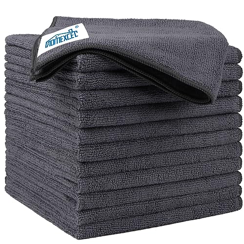 HOMEXCEL Microfiber Cleaning Cloths 12 Pack, Premium 16 x 16 inch Microfiber Towel for Cars, Ultra Absorbent Car Washing Cloth, Lint Free Streak Free Wash Cloths for Car, Kitchen, and Window, Grey