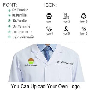 HonorUS Lab Coat Women, Personalized Customized Embroidered Printing Medical Doctor Coats, 3 Pockets & Long Sleeves