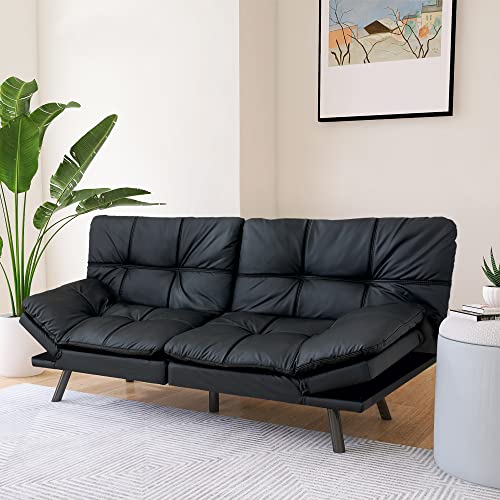 Opoiar Futon Sofa Bed,Lounge Memory Foam Sleeper Couch for Living Room,Convertible Modern Loveseat for Compact Living Spaces,71" W,Leather/Black