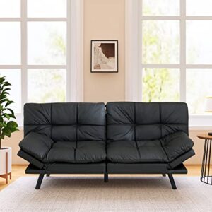 Opoiar Futon Sofa Bed,Lounge Memory Foam Sleeper Couch for Living Room,Convertible Modern Loveseat for Compact Living Spaces,71" W,Leather/Black