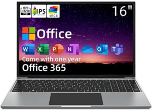 jumper laptop 16 inch fhd ips display (16:10), intel celeron quad core processor, 4gb ddr4 ram 128gb storage, laptops computer with office 365 1-year subscription included, 4 stereo speakers, gray.