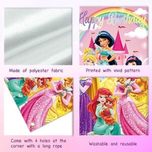 Princess Girls Birthday 36x72inch Door Cover Banner Cartoon Princess Pink Rainbow Castle Party Porch Sign Decor Kids1st 2nd Happy Birthday Indoor Outdoor Decoration Supplies