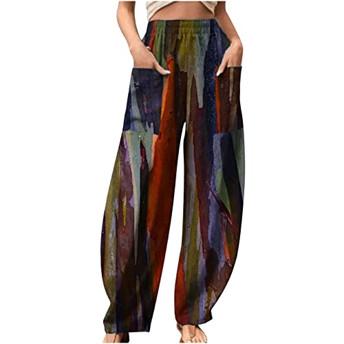 SMIDOW Wide Leg Pants for Women Dressy Casual 2023 Elastic High Waisted Loose Comfy Linen Lounge Pant Graphic Trouser