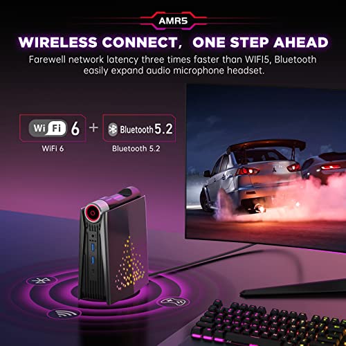 KAMRUI [Gaming PC Mini PC 32GB RAM 512GB SSD with AMD Ryzen 7 5800U, Mini Computer Small Form Factor Desktop Computer, Micro PC AMR5 Support 3 Mode PERF Switch, RGB Light, Upgrade Capacity, 4K UHD