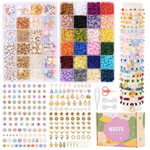 quefe 6000pcs clay beads for jewelry making, 24 colors flat heishi clay beads for bracelet necklace earring making, boho craft kit for adults and fashion icon