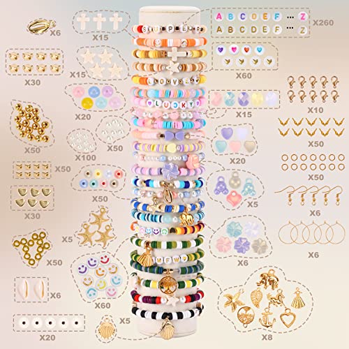 QUEFE 6000pcs Clay Beads for Jewelry Making, 24 Colors Flat Heishi Clay Beads for Bracelet Necklace Earring Making, Boho Craft Kit for Adults and Fashion Icon