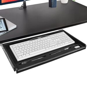 toocust under desk keyboard tray, 20.3" wx10.5 d sturdy key board tray under desk slide with pen tray, desk extender with pen holder,black