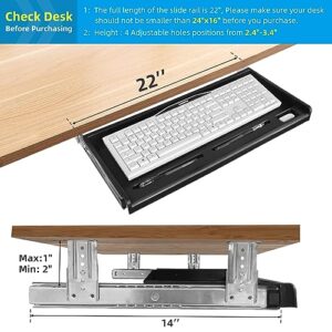 TOOCUST Under Desk Keyboard Tray, 20.3" Wx10.5 D Sturdy Key Board Tray Under Desk Slide with Pen Tray, Desk Extender with Pen Holder,Black