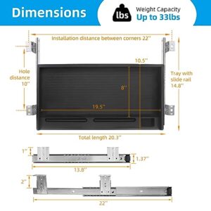 TOOCUST Under Desk Keyboard Tray, 20.3" Wx10.5 D Sturdy Key Board Tray Under Desk Slide with Pen Tray, Desk Extender with Pen Holder,Black