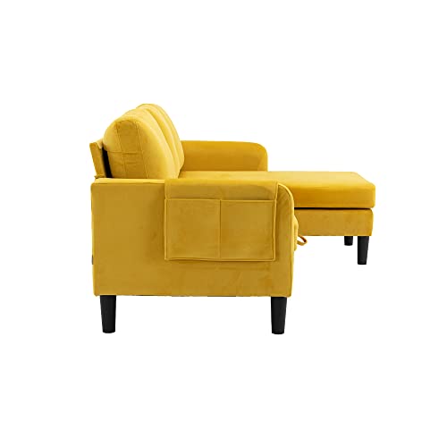 Eafurn Sectional Pull Out Bed, PU Leather Upholstered 3 Seats Sleeper Reversible Chaise Lounge w/Storage, Modern Design 72" L-Shaped Corner Sofa & Couches for Living Room, Mustard