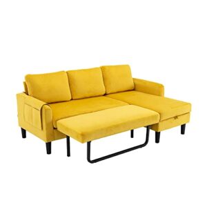 eafurn sectional pull out bed, pu leather upholstered 3 seats sleeper reversible chaise lounge w/storage, modern design 72" l-shaped corner sofa & couches for living room, mustard