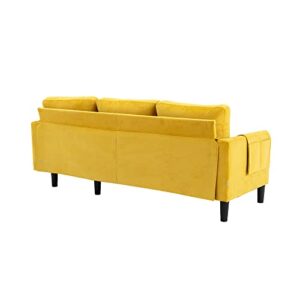 Eafurn Sectional Pull Out Bed, PU Leather Upholstered 3 Seats Sleeper Reversible Chaise Lounge w/Storage, Modern Design 72" L-Shaped Corner Sofa & Couches for Living Room, Mustard