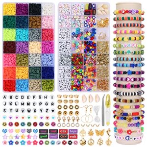 quefe clay beads bracelet kit, 7000pcs, 28 colors, jewelry making, flat round polymer clay beads, fashion craft kit, diy craft jewelry making gifts